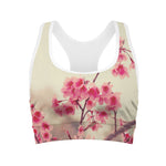 Vintage Cherry Blossom Print Women's Sports Bra