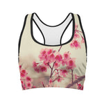 Vintage Cherry Blossom Print Women's Sports Bra