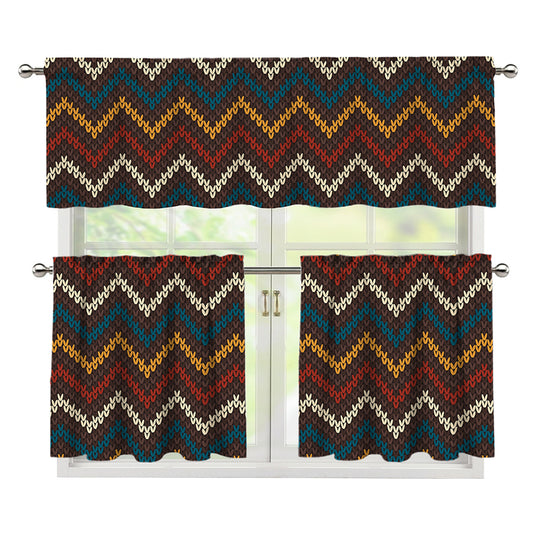 Vintage Chevron Knitted Pattern Print 3 Piece Kitchen Curtains