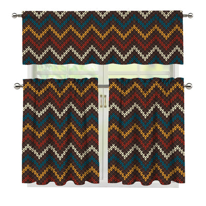 Vintage Chevron Knitted Pattern Print 3 Piece Kitchen Curtains