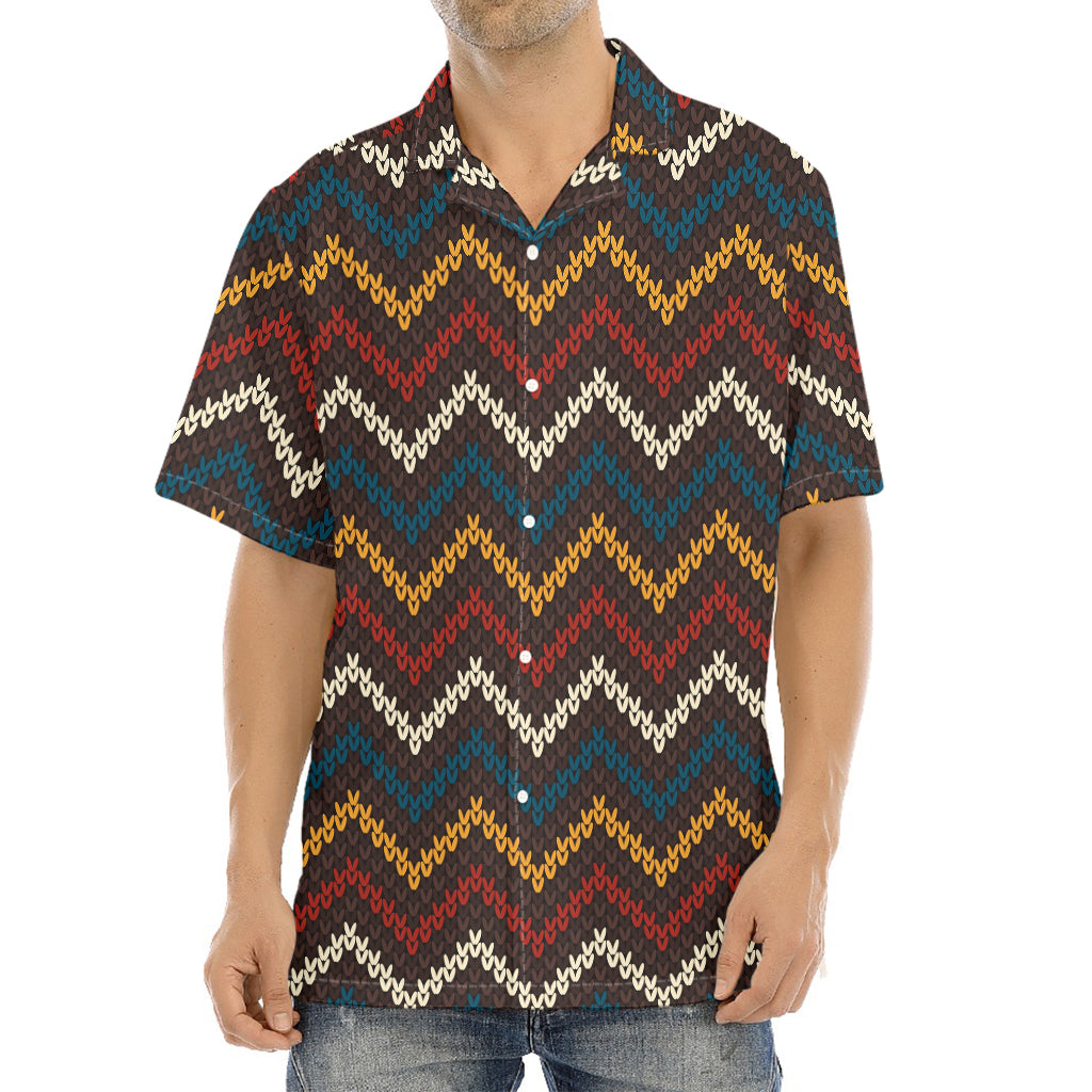 Vintage Chevron Knitted Pattern Print Aloha Shirt