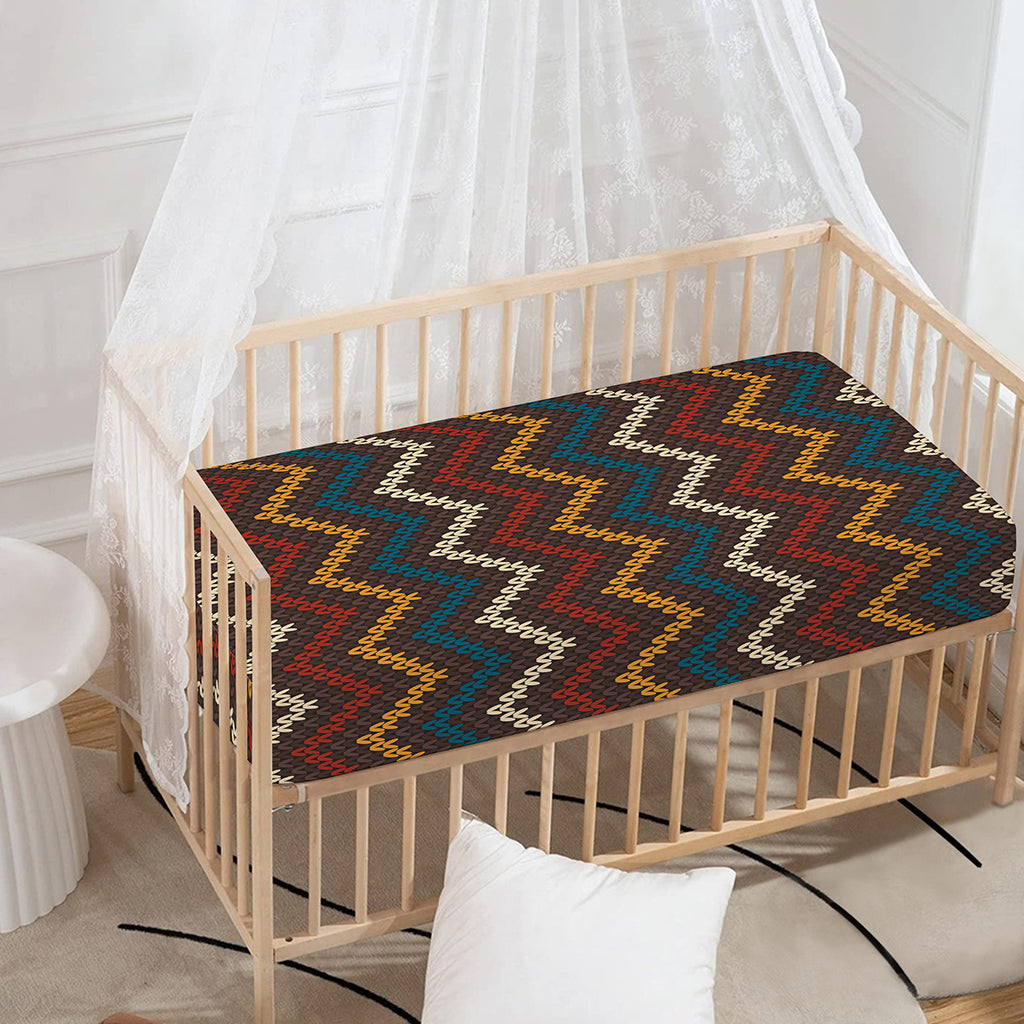 Vintage Chevron Knitted Pattern Print Baby Crib Sheet