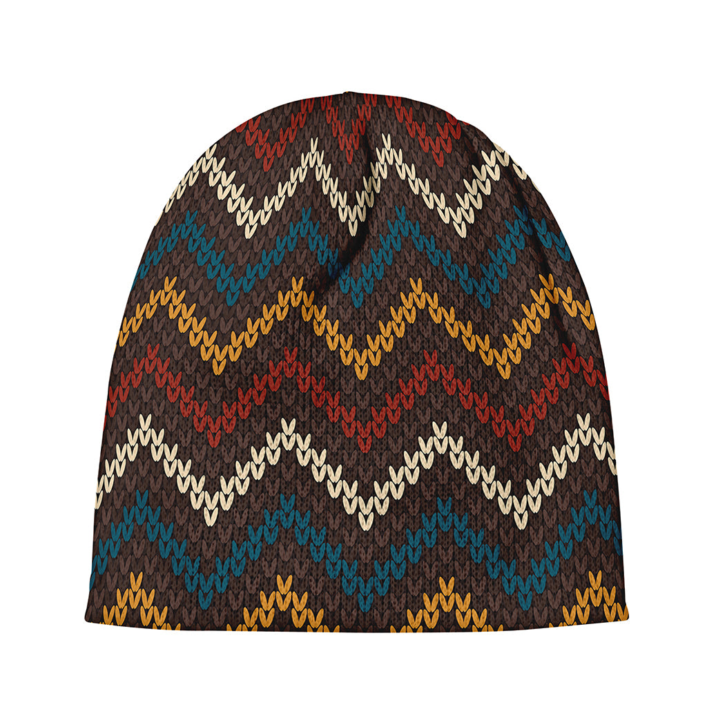 Vintage Chevron Knitted Pattern Print Beanie