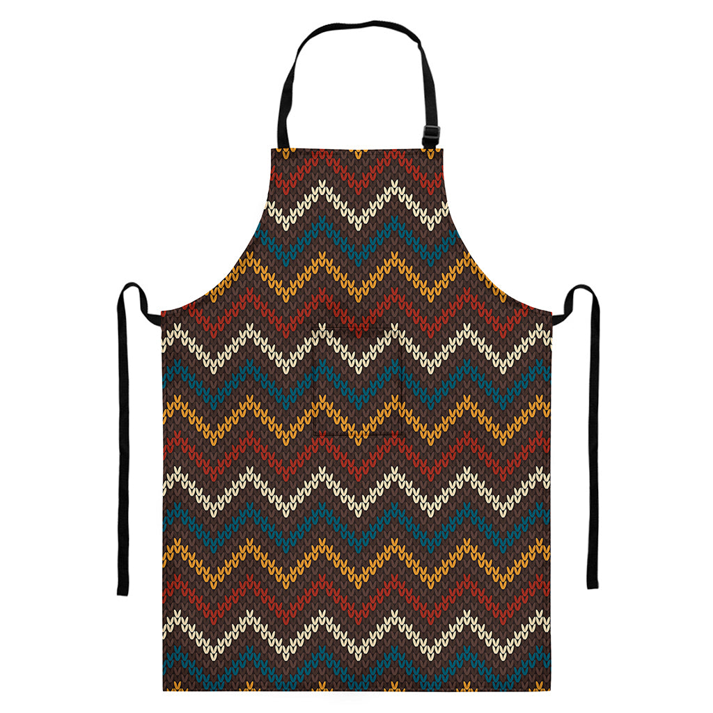 Vintage Chevron Knitted Pattern Print Bib Apron With Pocket