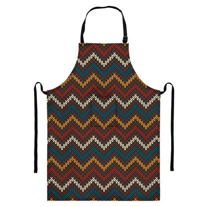 Vintage Chevron Knitted Pattern Print Bib Apron With Pocket