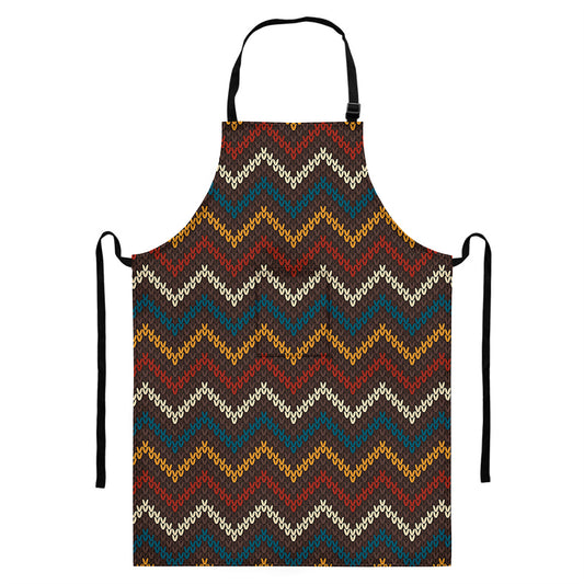 Vintage Chevron Knitted Pattern Print Bib Apron With Pocket