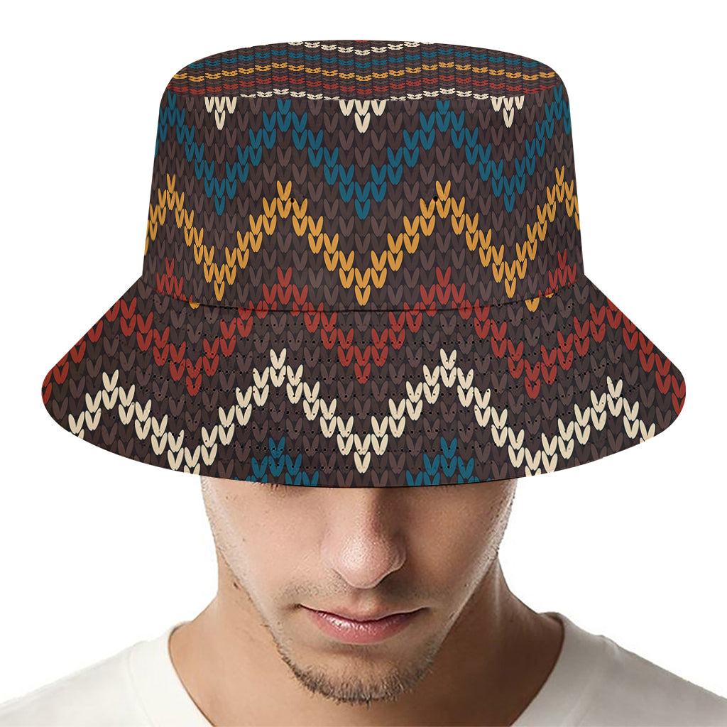 Vintage Chevron Knitted Pattern Print Bucket Hat