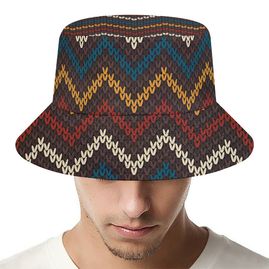 Vintage Chevron Knitted Pattern Print Bucket Hat