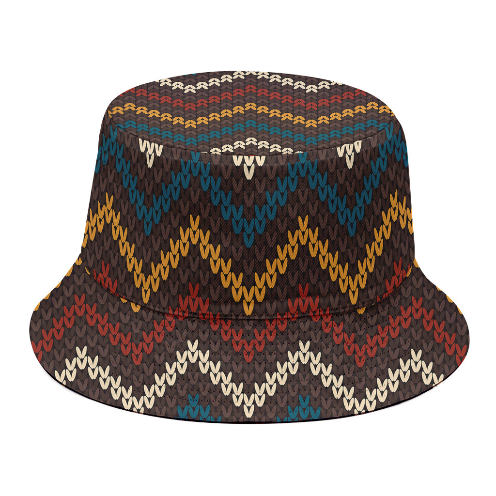 Vintage Chevron Knitted Pattern Print Bucket Hat