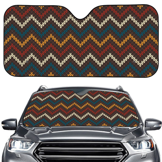 Vintage Chevron Knitted Pattern Print Car Windshield Sun Shade