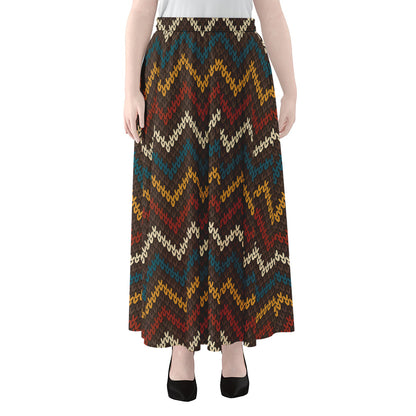 Vintage Chevron Knitted Pattern Print Chiffon Maxi Skirt