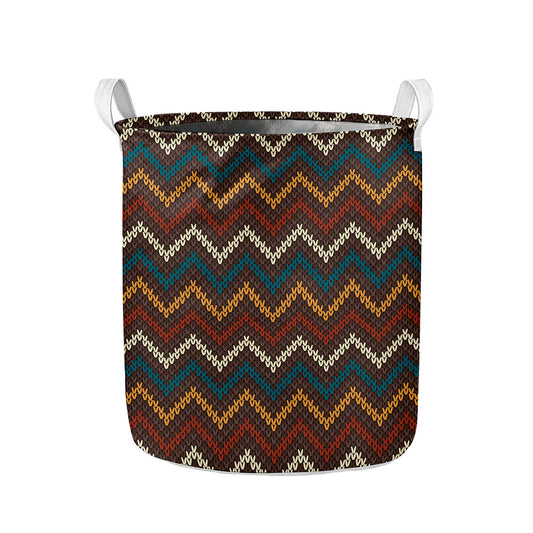 Vintage Chevron Knitted Pattern Print Collapsible Laundry Basket