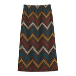 Vintage Chevron Knitted Pattern Print Cotton Front Slit Maxi Skirt