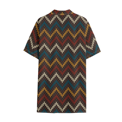 Vintage Chevron Knitted Pattern Print Cotton Hawaiian Shirt