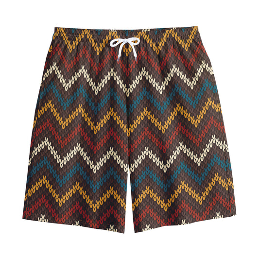 Vintage Chevron Knitted Pattern Print Cotton Shorts