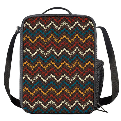 Vintage Chevron Knitted Pattern Print Crossbody Lunch Bag