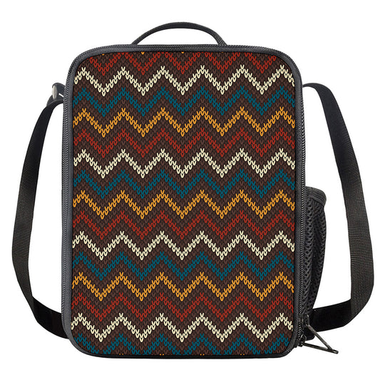 Vintage Chevron Knitted Pattern Print Crossbody Lunch Bag