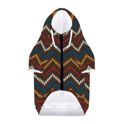 Vintage Chevron Knitted Pattern Print Dog Zip Up Hoodie