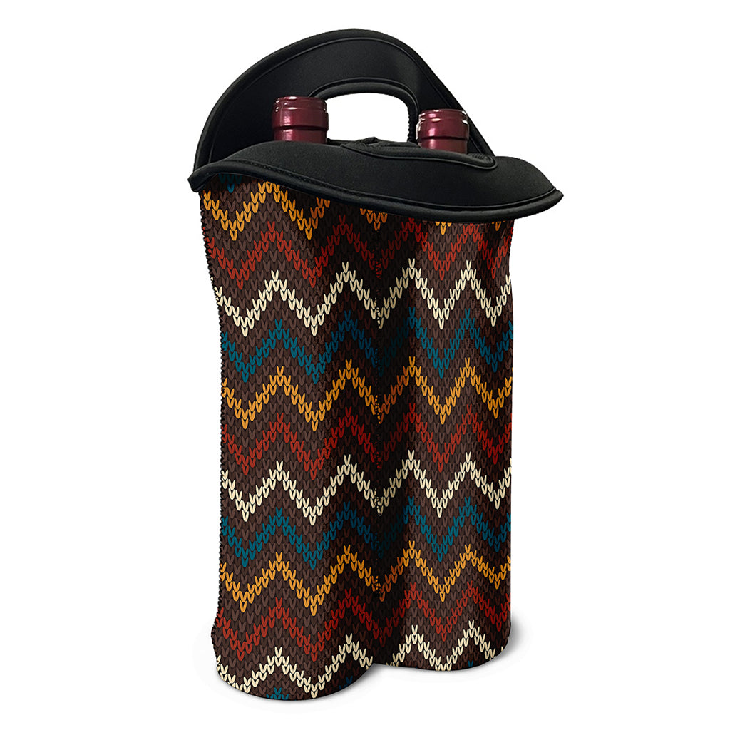 Vintage Chevron Knitted Pattern Print Double Neoprene Wine Tote