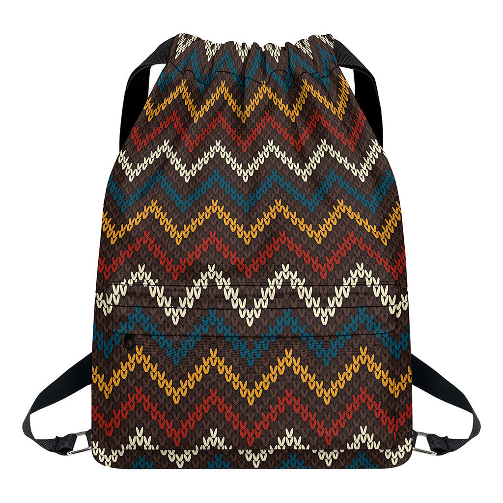 Vintage Chevron Knitted Pattern Print Drawstring Backpack