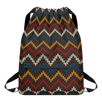 Vintage Chevron Knitted Pattern Print Drawstring Backpack