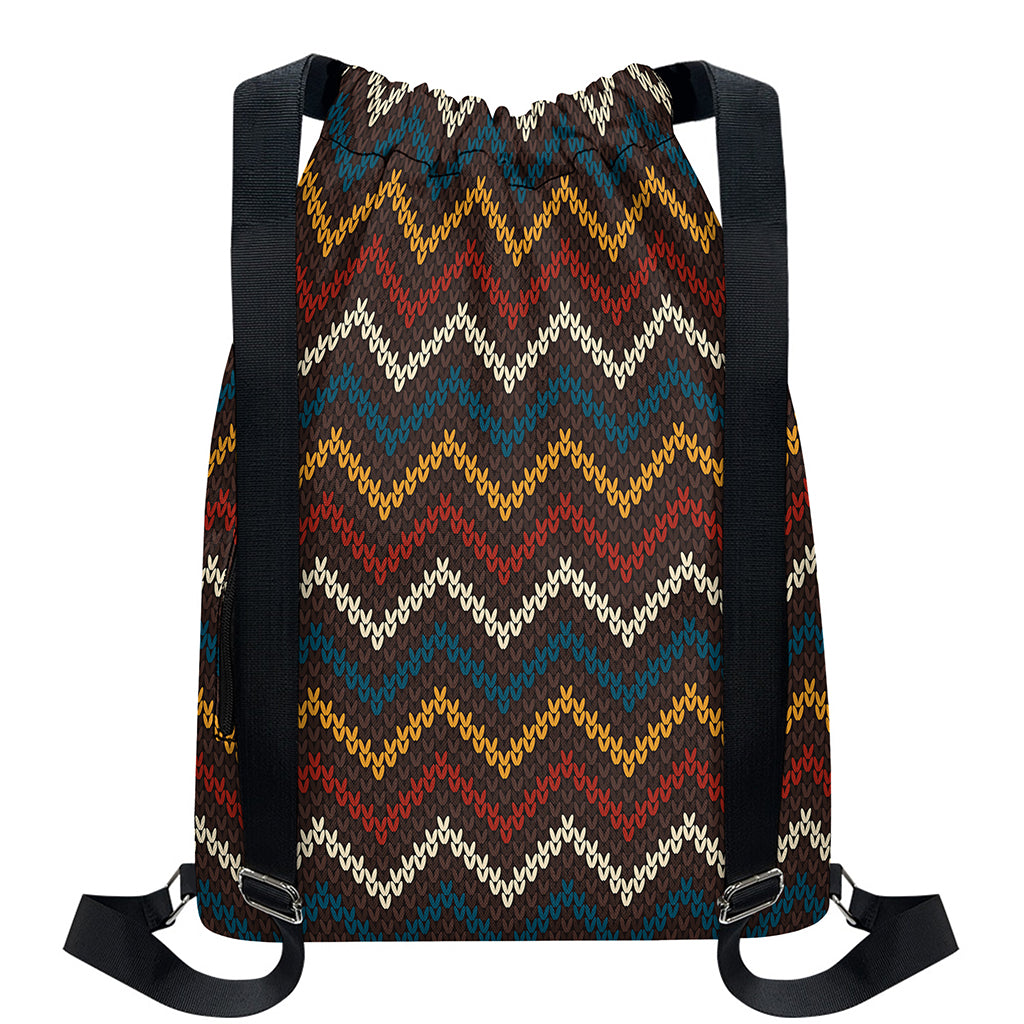 Vintage Chevron Knitted Pattern Print Drawstring Backpack