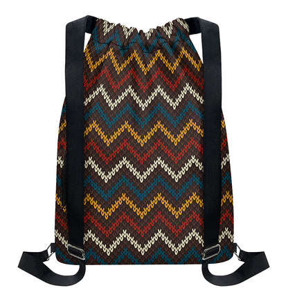 Vintage Chevron Knitted Pattern Print Drawstring Backpack
