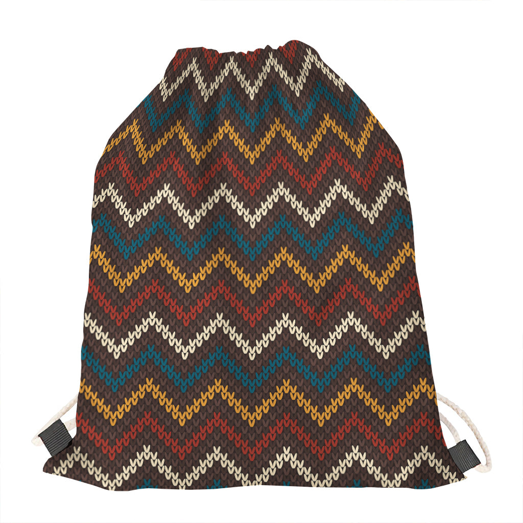 Vintage Chevron Knitted Pattern Print Drawstring Bag