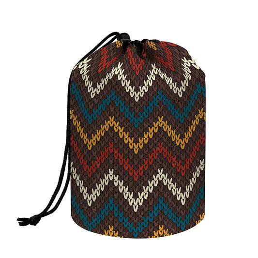 Vintage Chevron Knitted Pattern Print Drawstring Makeup Bag