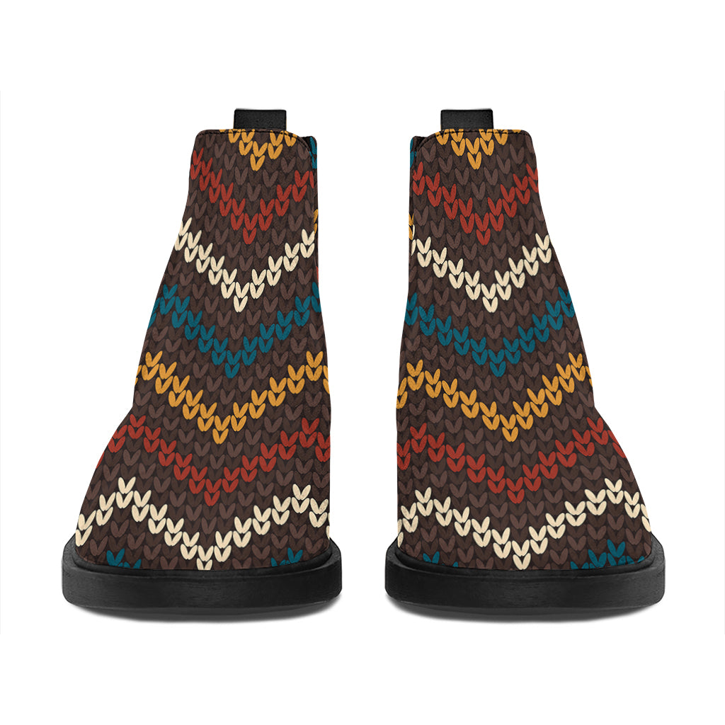 Vintage Chevron Knitted Pattern Print Flat Ankle Boots