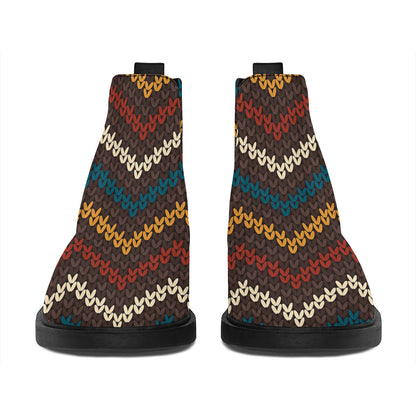 Vintage Chevron Knitted Pattern Print Flat Ankle Boots