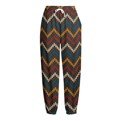 Vintage Chevron Knitted Pattern Print Fleece Lined Knit Pants