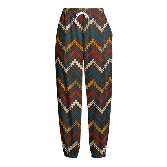 Vintage Chevron Knitted Pattern Print Fleece Lined Knit Pants