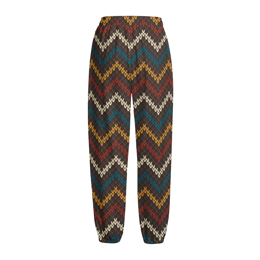 Vintage Chevron Knitted Pattern Print Fleece Lined Knit Pants