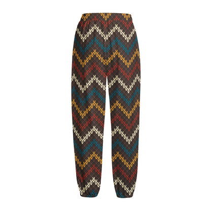 Vintage Chevron Knitted Pattern Print Fleece Lined Knit Pants