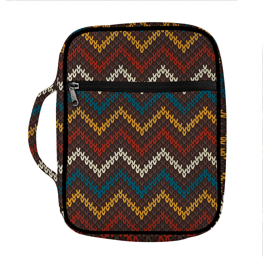 Vintage Chevron Knitted Pattern Print Front Pocket Bible Bag