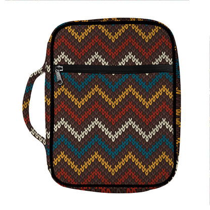 Vintage Chevron Knitted Pattern Print Front Pocket Bible Bag