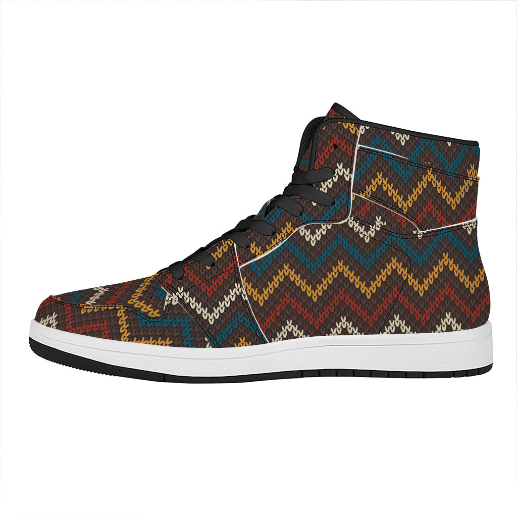 Vintage Chevron Knitted Pattern Print High Top Leather Sneakers