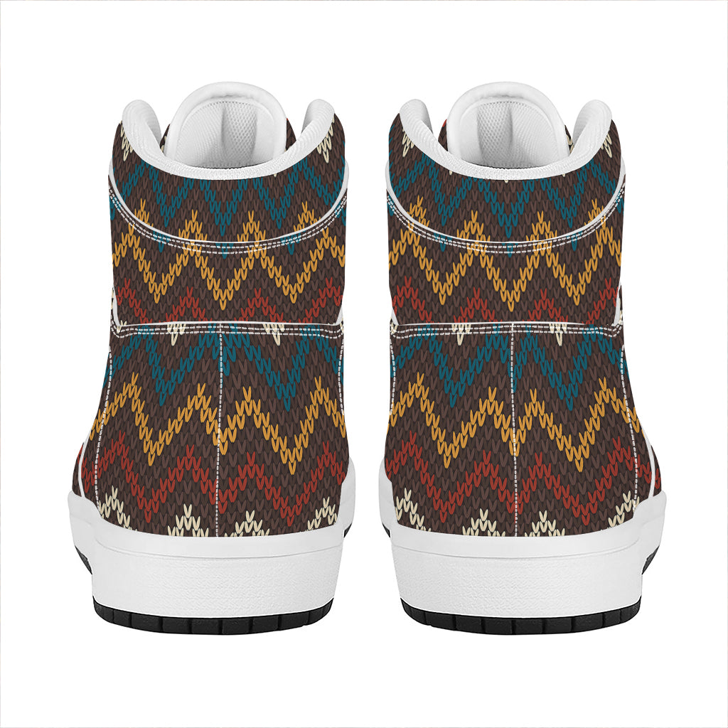 Vintage Chevron Knitted Pattern Print High Top Leather Sneakers