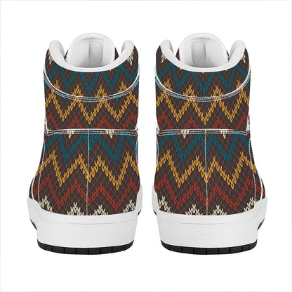 Vintage Chevron Knitted Pattern Print High Top Leather Sneakers