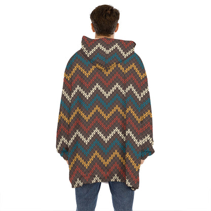 Vintage Chevron Knitted Pattern Print Hoodie Blanket