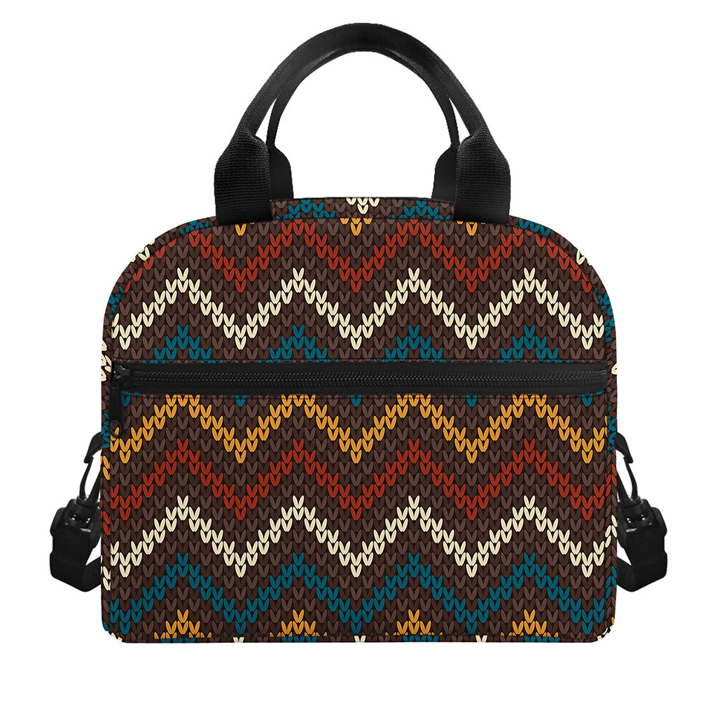 Vintage Chevron Knitted Pattern Print Insulated Lunch Bag