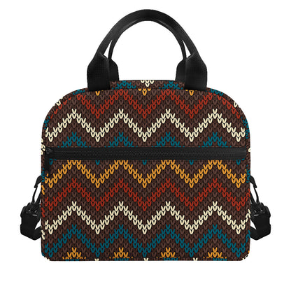 Vintage Chevron Knitted Pattern Print Insulated Lunch Bag