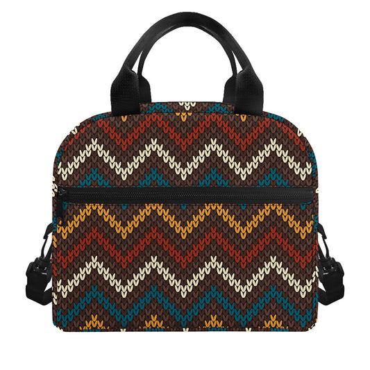 Vintage Chevron Knitted Pattern Print Insulated Lunch Bag