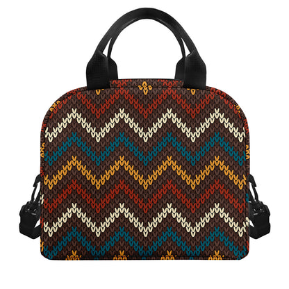 Vintage Chevron Knitted Pattern Print Insulated Lunch Bag