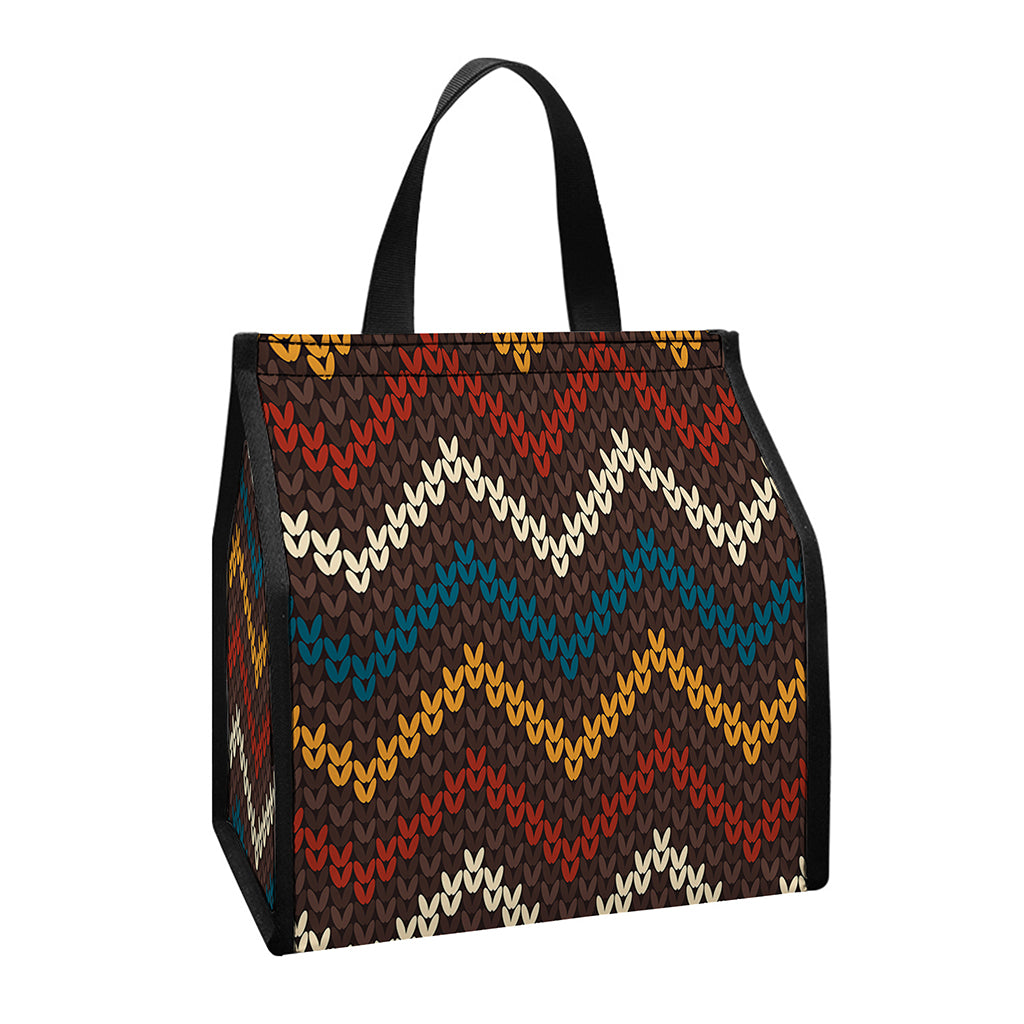 Vintage Chevron Knitted Pattern Print Insulated Lunch Tote
