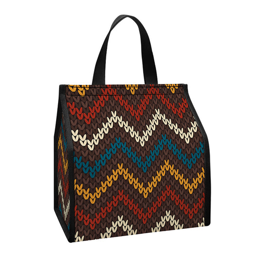 Vintage Chevron Knitted Pattern Print Insulated Lunch Tote