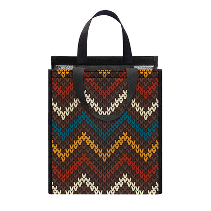 Vintage Chevron Knitted Pattern Print Insulated Lunch Tote