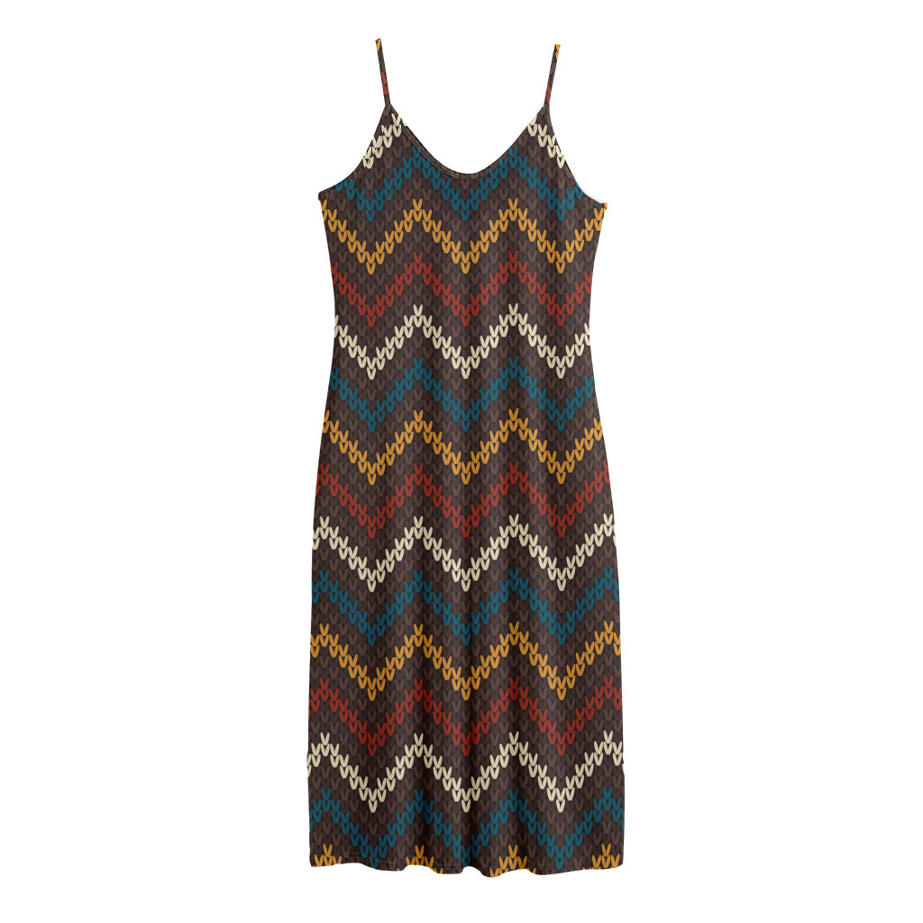 Vintage Chevron Knitted Pattern Print Jersey Midi Cami Dress