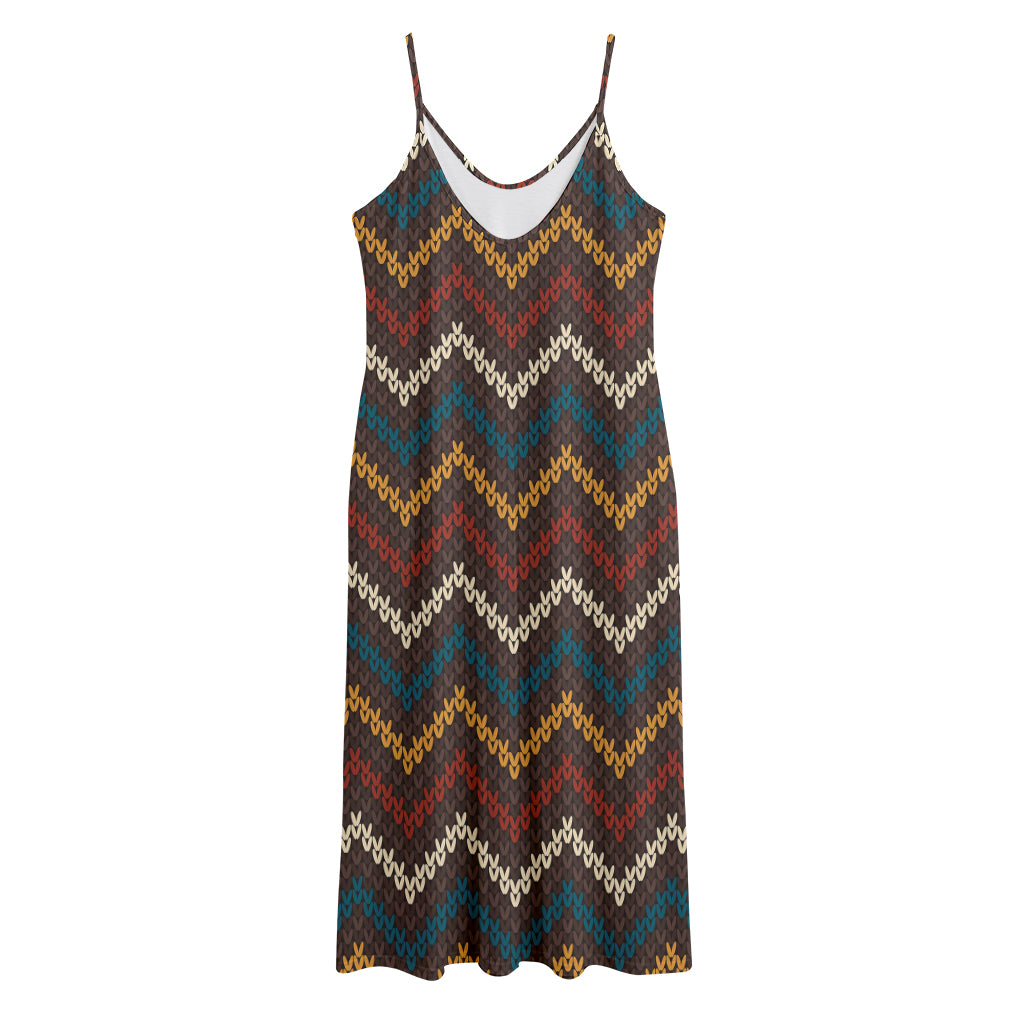 Vintage Chevron Knitted Pattern Print Jersey Midi Cami Dress
